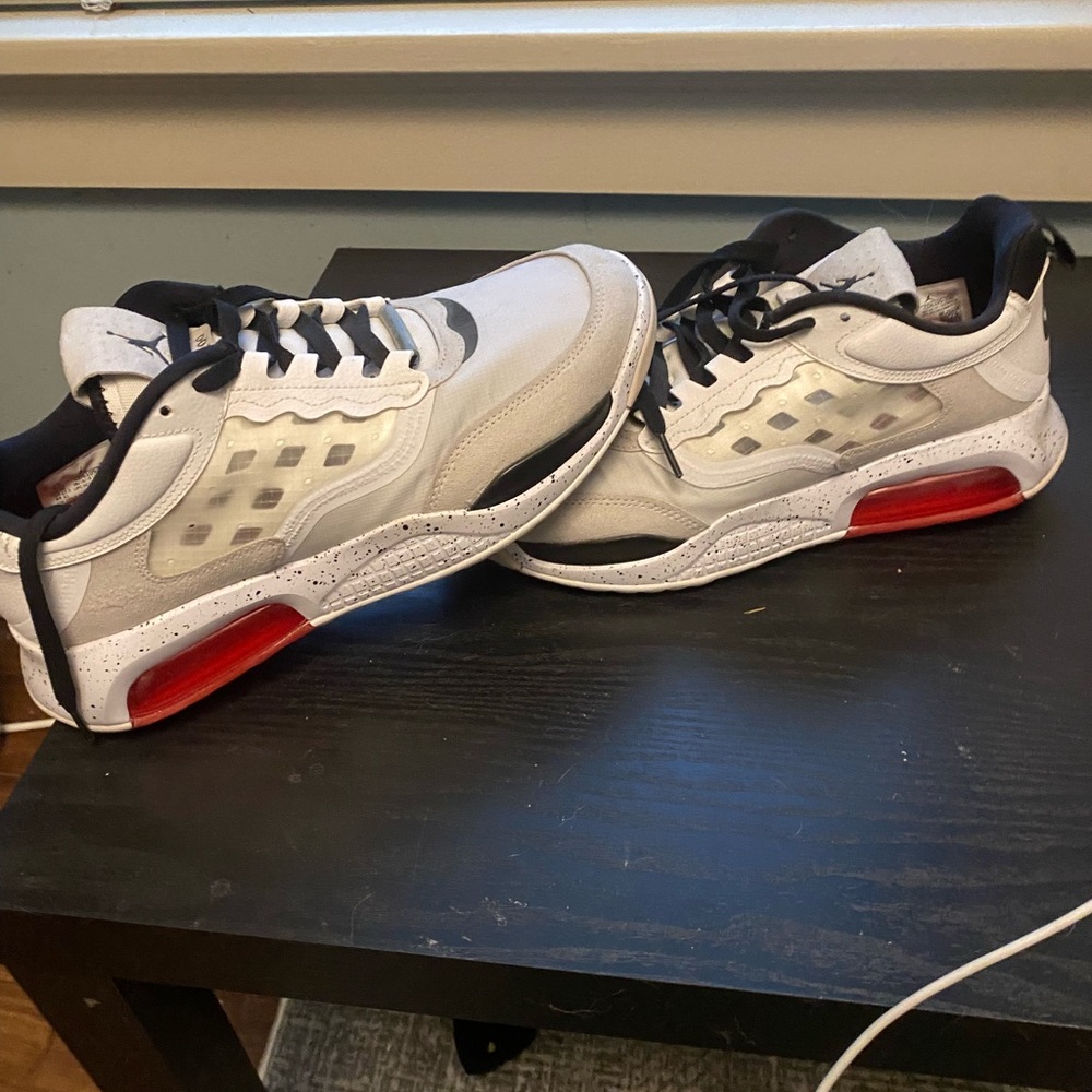 Jordan air max Men's Sneakers in White, Black, and Red. Brand new, no box!